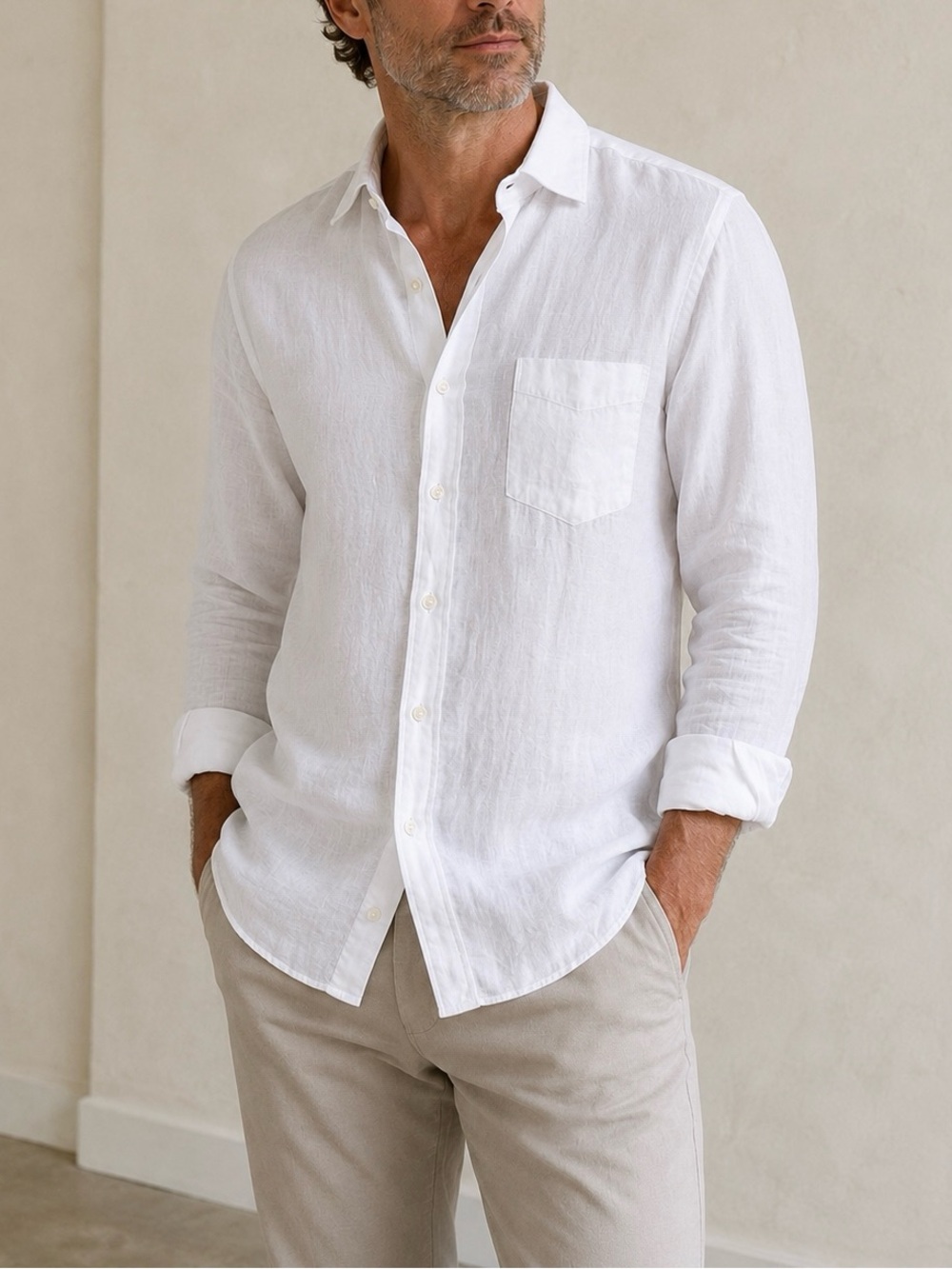 Proper Cloth White Irish Linen Button Shirt Mens XL Relaxed Fit Luxury
